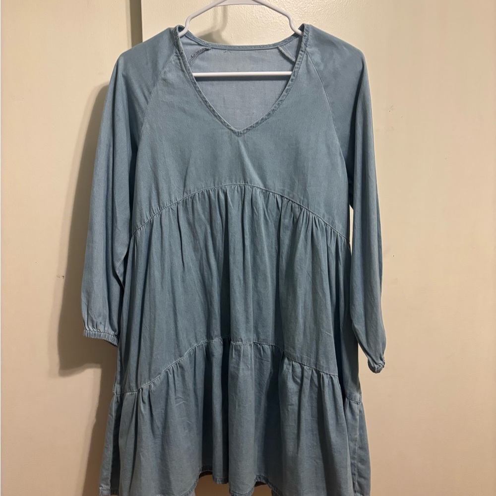 Denim Tiered Long Sleeve Dress